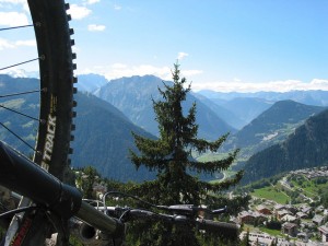 The view from a verbier chairlift - mountains and blue sky