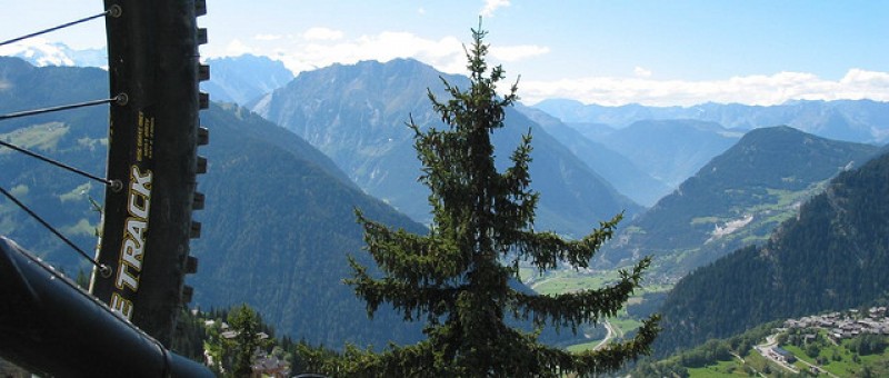 The view from a verbier chairlift - mountains and blue sky